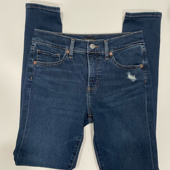 Express Mid Rise Distressed Skinny Jeans - Picture 6 of 13
